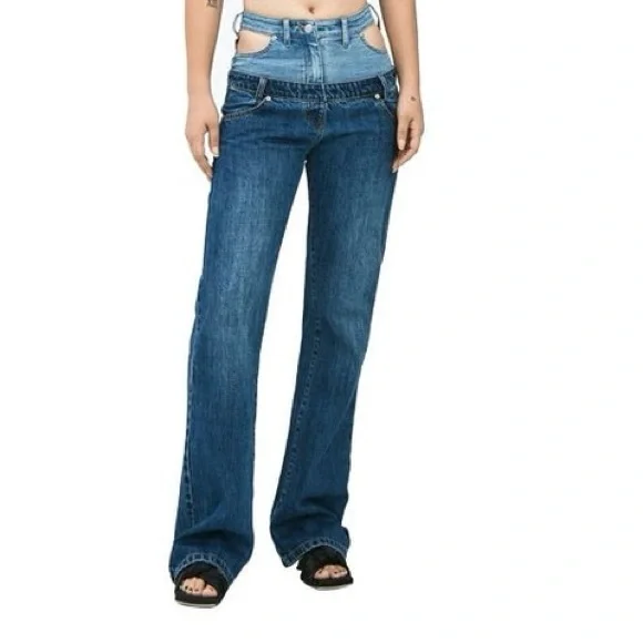 Ann Andelman Double Waist Jeans with Hip Cutouts - Picture 1 of 6